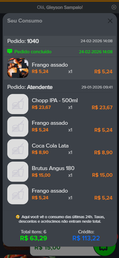 Acompanhamento do pedido e painel do atendente