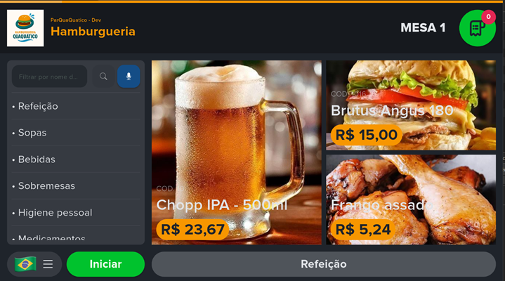 Tela inicial do tablet